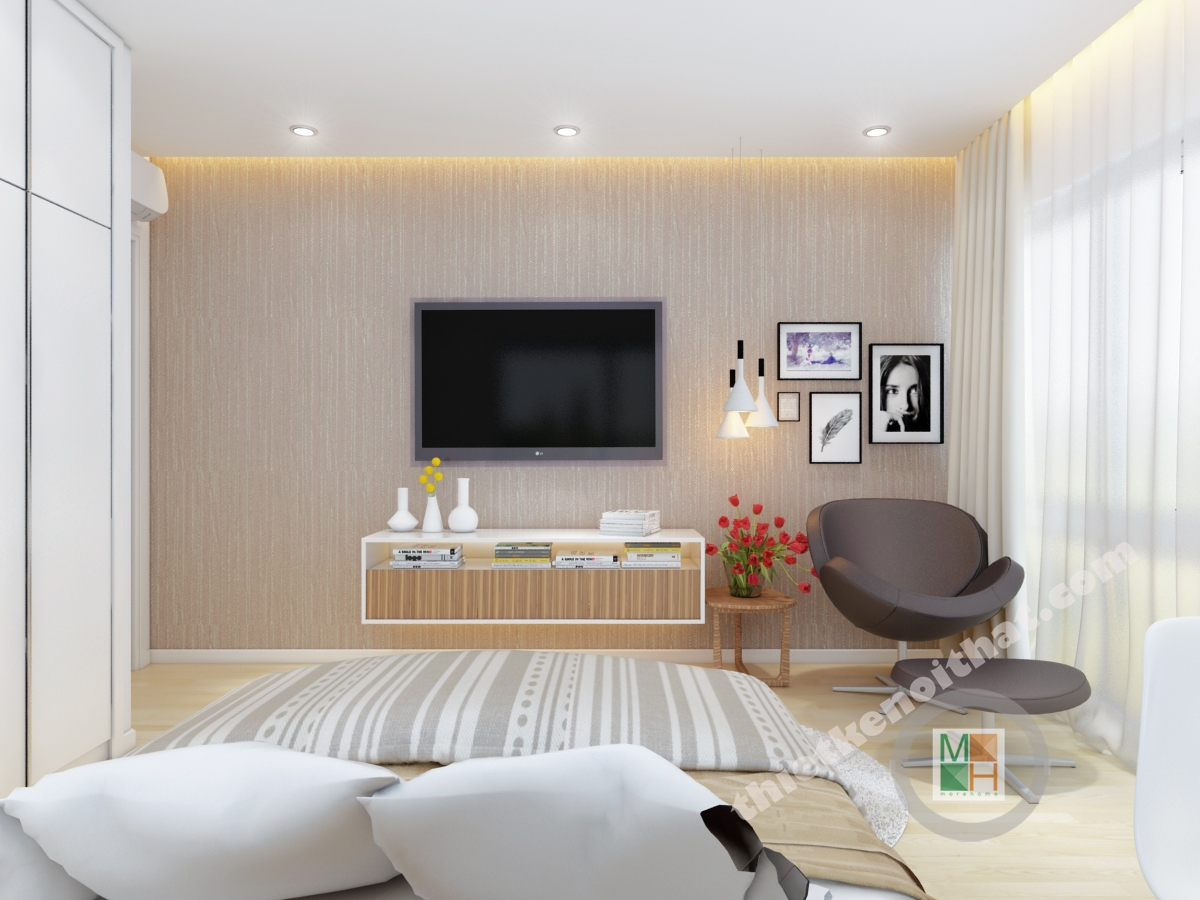  Thi công giấy dán tường phòng ngủ nhỏ