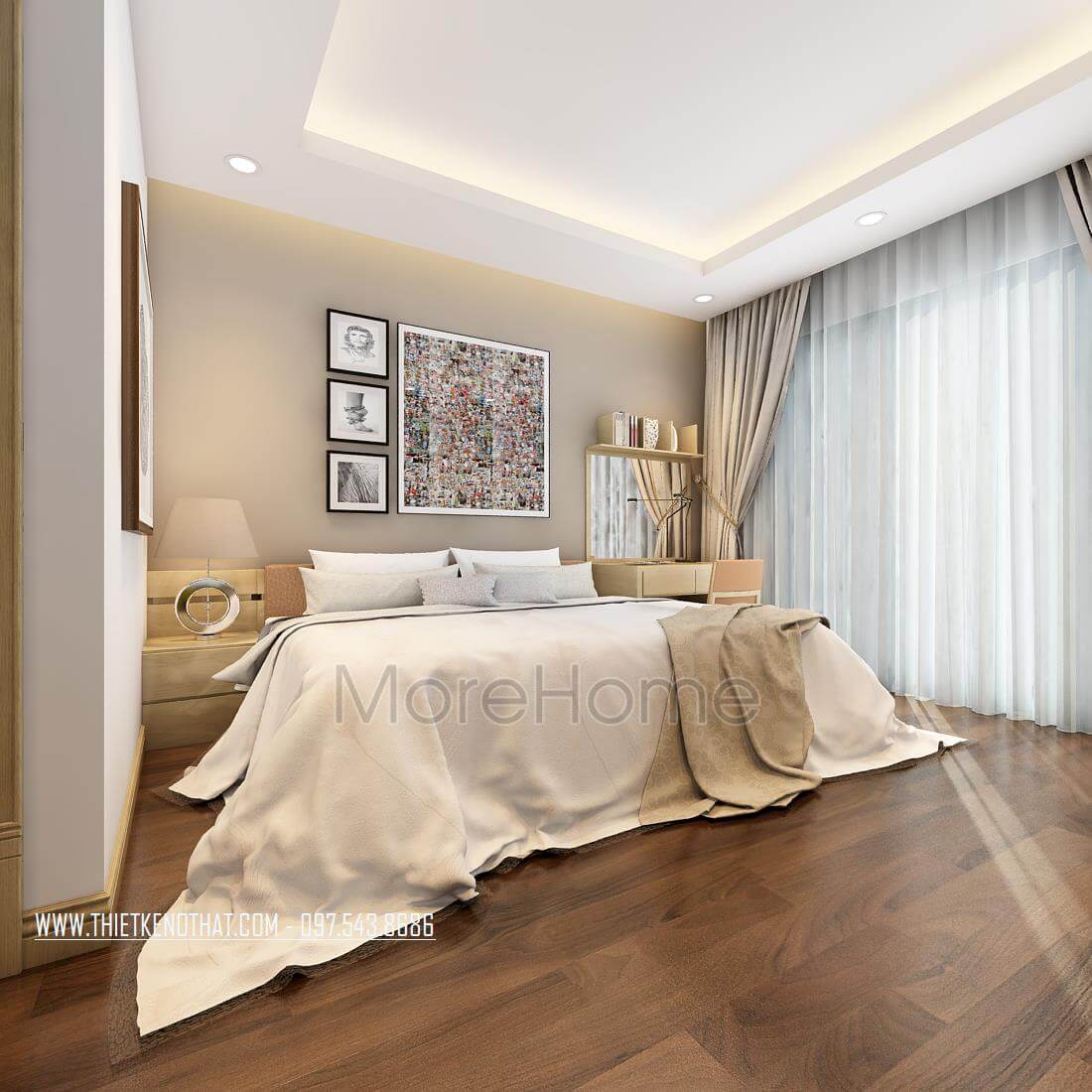 Trang trí phòng ngủ với bộ tranh cổ điển giúp bức tường không bị rống rỗng Thiết kế phòng ngủ nhà phố