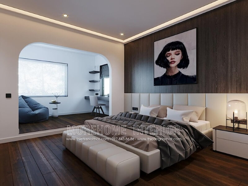 Tranh canvas hình cô gái đẹp tạo điểm nhấn độc đáo cho phòng ngủ hiện đại, nữ tính. Thiết kế phòng ngủ nhà phố