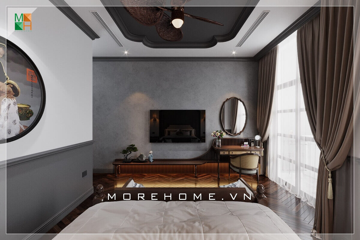 Mẫu thiết kế nội thất phòng ngủ rất tiện nghi với cách bố trí nội thất rất ấn tượng và khoa học dành cho không gian phòng ngủ chung cư, nhà phố, biệt thự,... Thiết kế phòng ngủ nhà phố